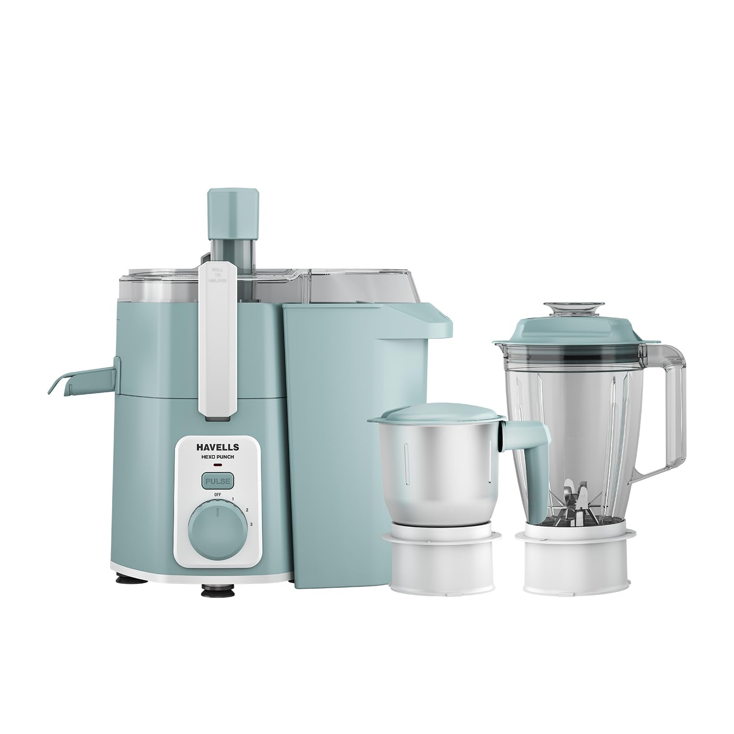 Havells Hexo Punch 900W Juicer Mixer Grinder with 2 Jars|304SS Juicing Mesh|100 min Run Time|Large Size Pulp Container|1.75L Blending Jar|Body Lock Mechanism|5 Yr Warranty on Motor(Mint Green & White)-image-18