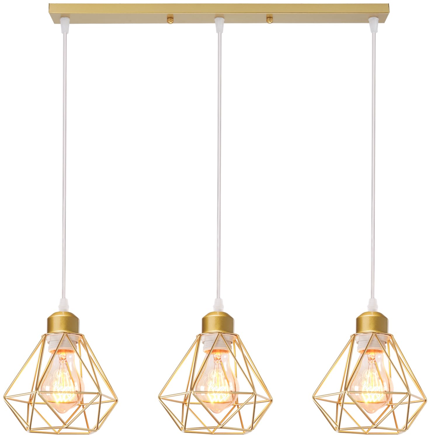 Lámpara de Techo Retro, 16CM Lámpara Colgante Techo Vintage Jaula Dorado Luz Colgante Interior Iluminación de Techo para Cocina Comedor Dormitorio Pasillo (Colgante 3 Luces B)