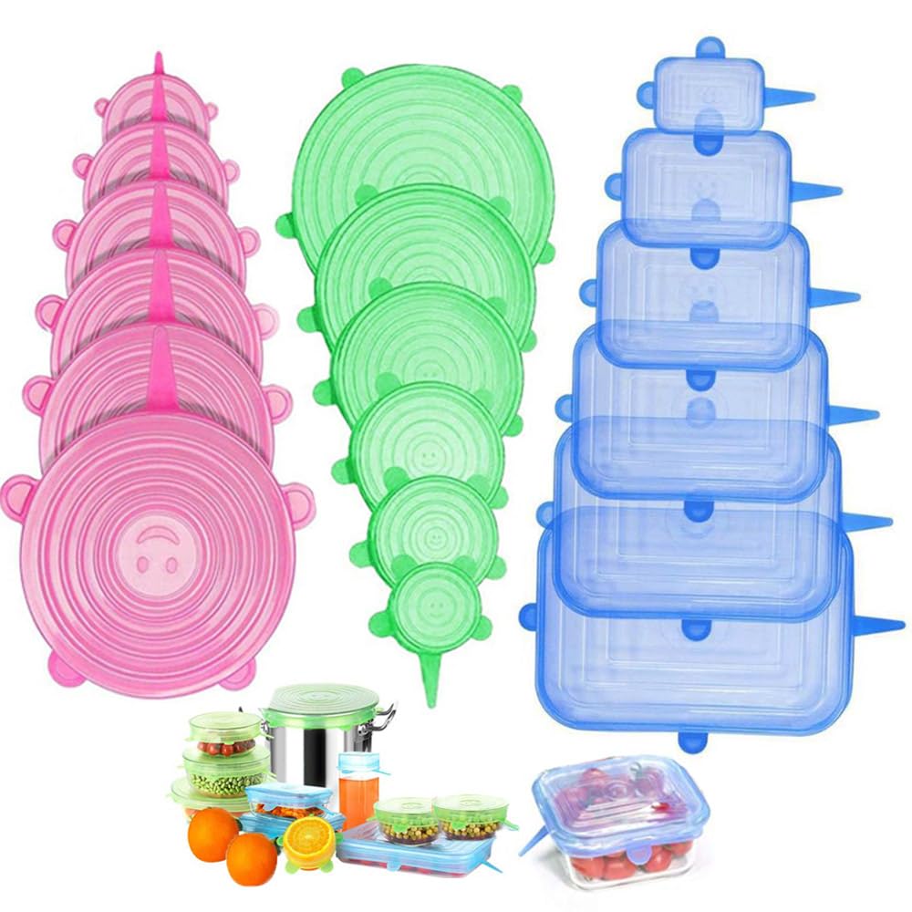 Set Da 18 Coperchi Elastici In Silicone Universali – 6 Misure, 3 Colori, Per Ciotole, Bicchieri E Lattine