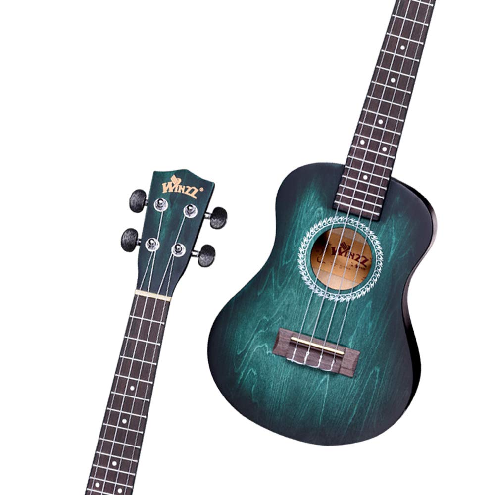 Winzz Ukulélé Concert Débutants Adultes, 23 Pouces Ukulélé Kit Couleur Unique Design (Cyan Foncé)