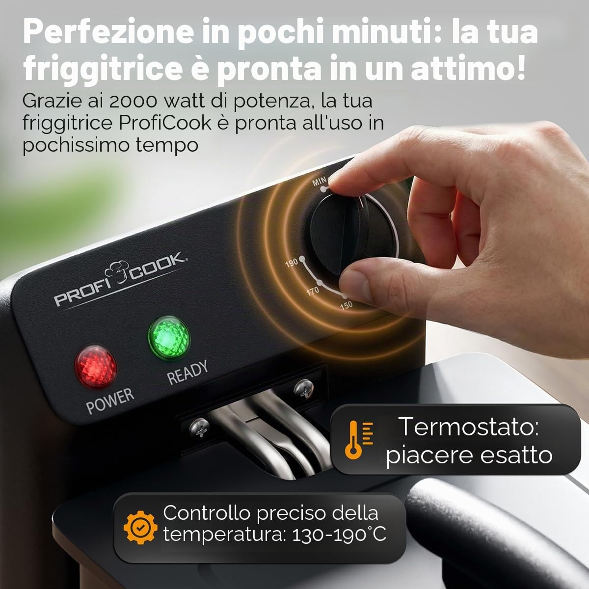 Friggitrice ProfiCook con grasso | 130-190 °C | Friggitrice con olio | 2000 W | 3 l | Coperchio antispruzzo | Friggitrice con zona fredda | Completamente smontabile | PC FR 1325 nero