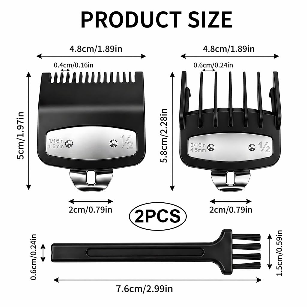 1/16" & 3/16'' Hair Cutting Guards Replacement for Wahl Clipper Guards Set, 2 Pack Metal Guide Comb Attachments, Compatible with Wahl Clippers, for Barbers & Stylists