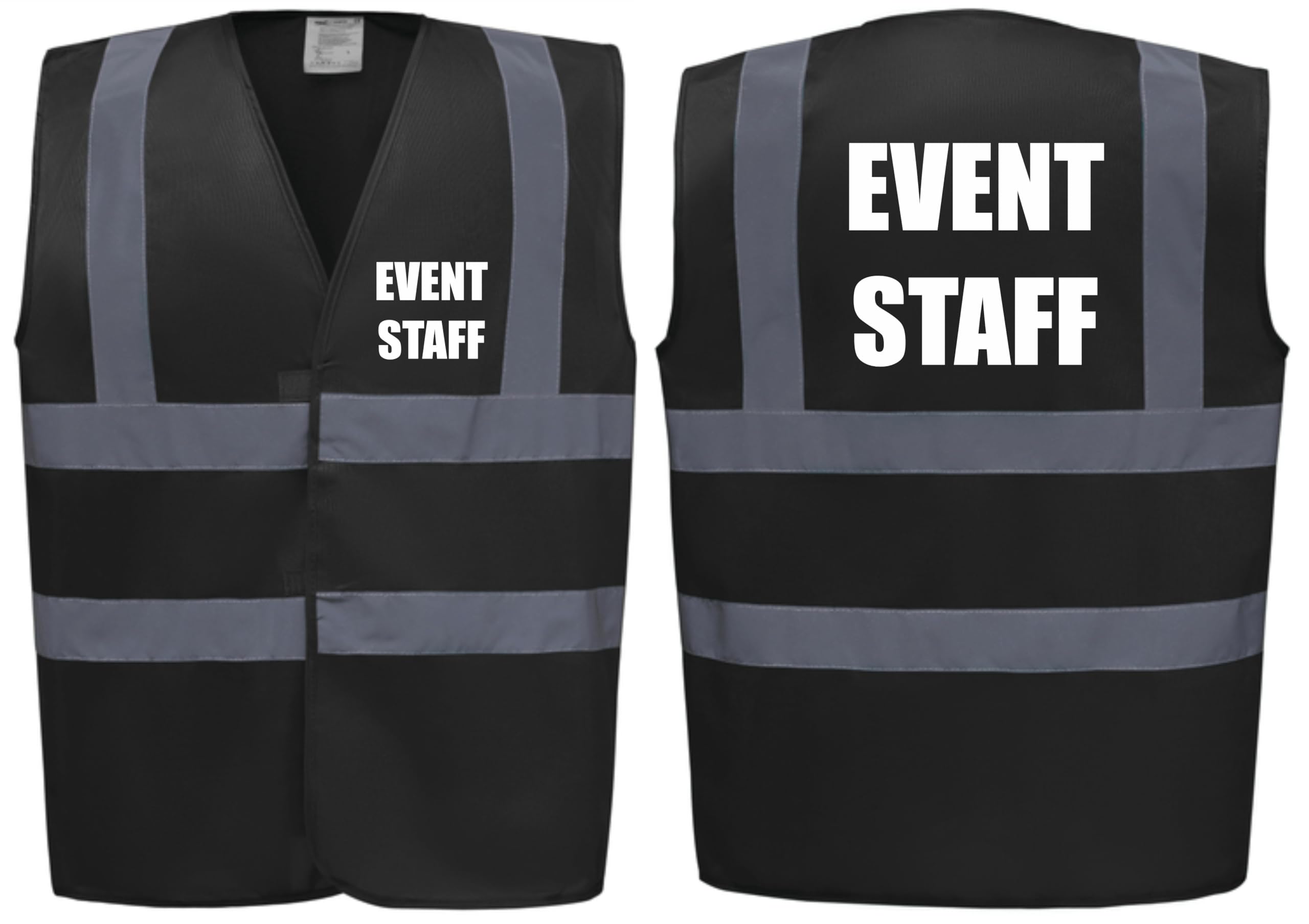 Brook Hi Vis Premium Safety Vest - EVENT STAFF Printed Front & Back, Event Management High Viz Waistcoat, Available in 14 Colours, Festivals (UK, Alpha, S, Regular, Regular, Black)