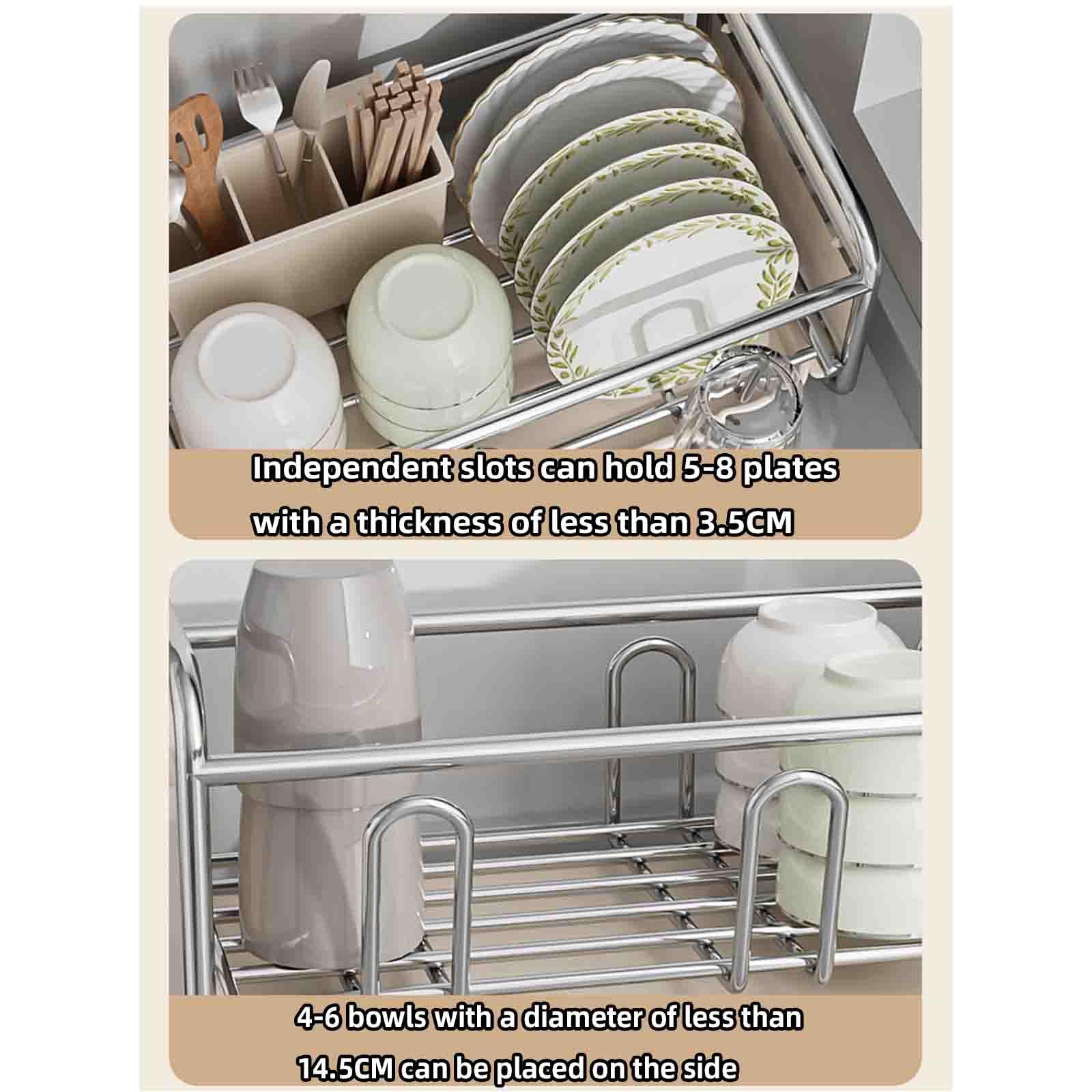 Abtropfgestell für die Spüle, für Teller, kleiner Besteckkorb mit Wasserablage, platzsparende Küche (Grau, 43 x 17 x 17 cm)