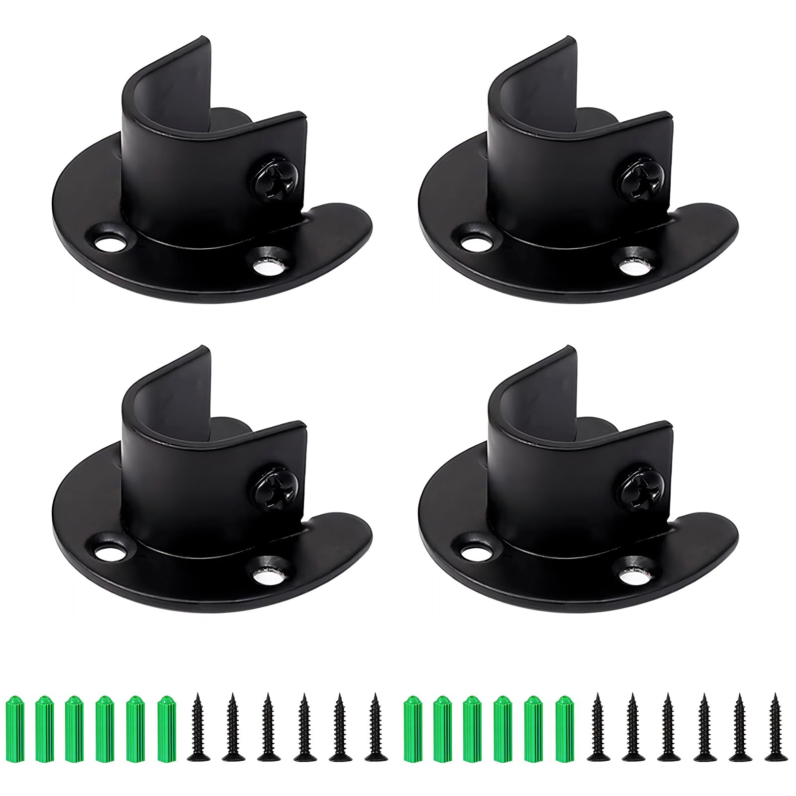 4 Pezzi Supporto per Flangia In Acciaio Inox Armadio Rod Staffe 32mm Pesante Obbligo Supporto a Forma di U con Viti (Nero, 32mm)