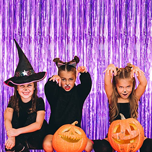 Image of GOER 3.2 ft x 9.8 ft Metallic Tinsel Foil Fringe Curtains for Party Photo Backdrop Decor (4 Packs,Purple)