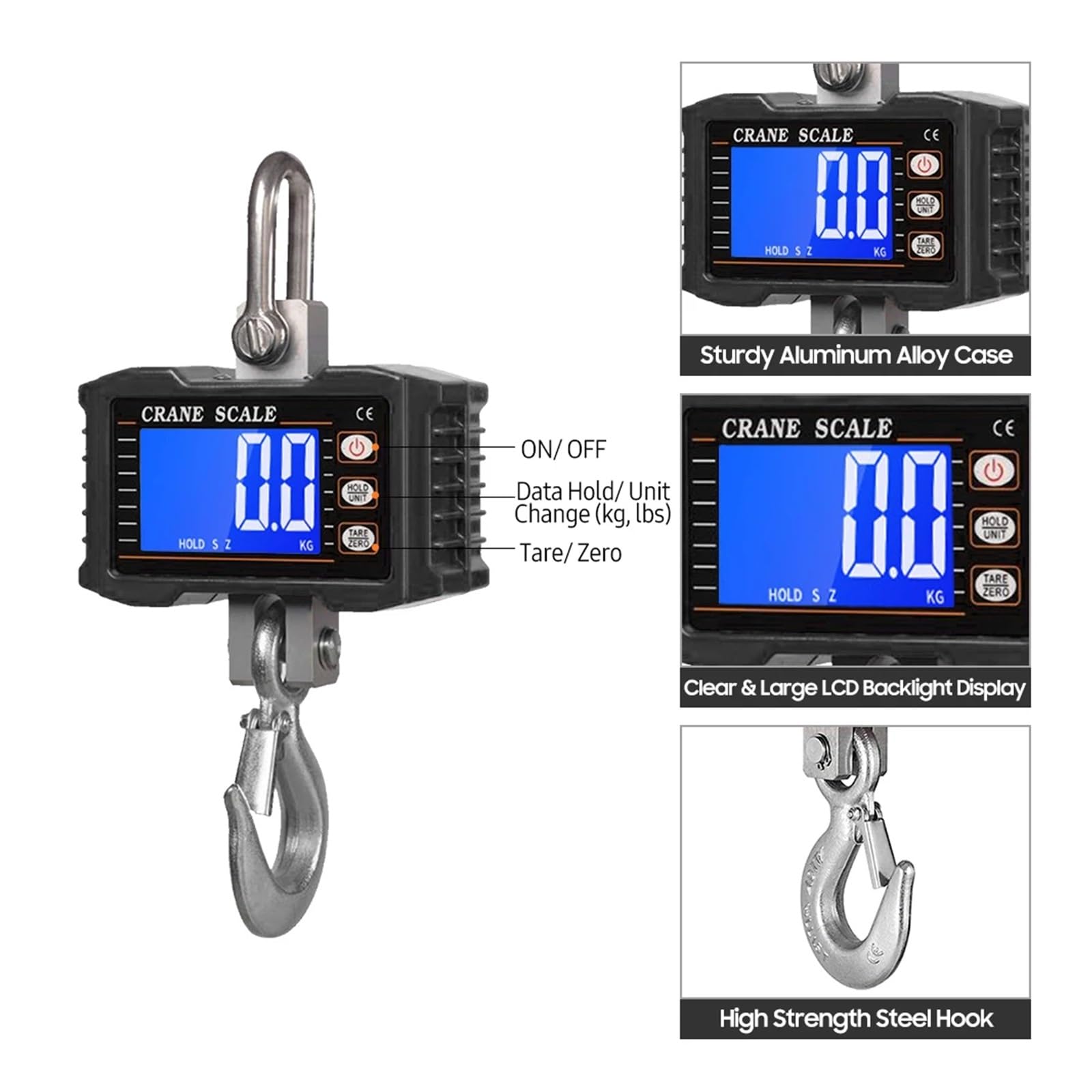 Bilancia digitale sospesa da 1000 kg/2204 libbre, bilancia a gancio industriale con retroilluminazione LCD Funzione potente(Blue)