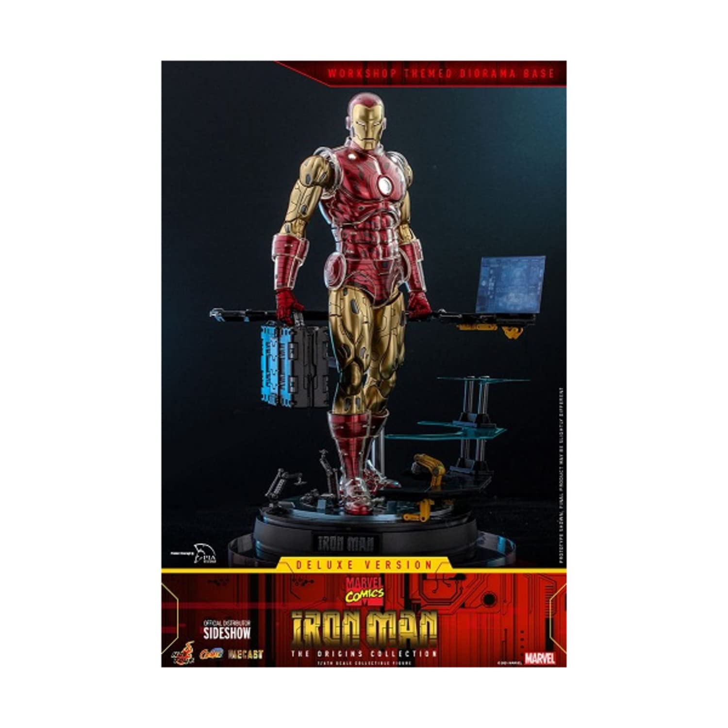 Hot Toys Iron Man 1:6 Deluxe | The Origins Collection | Diecast Con LED E Base Officina Luminosa | Figura Collezionabile - 3