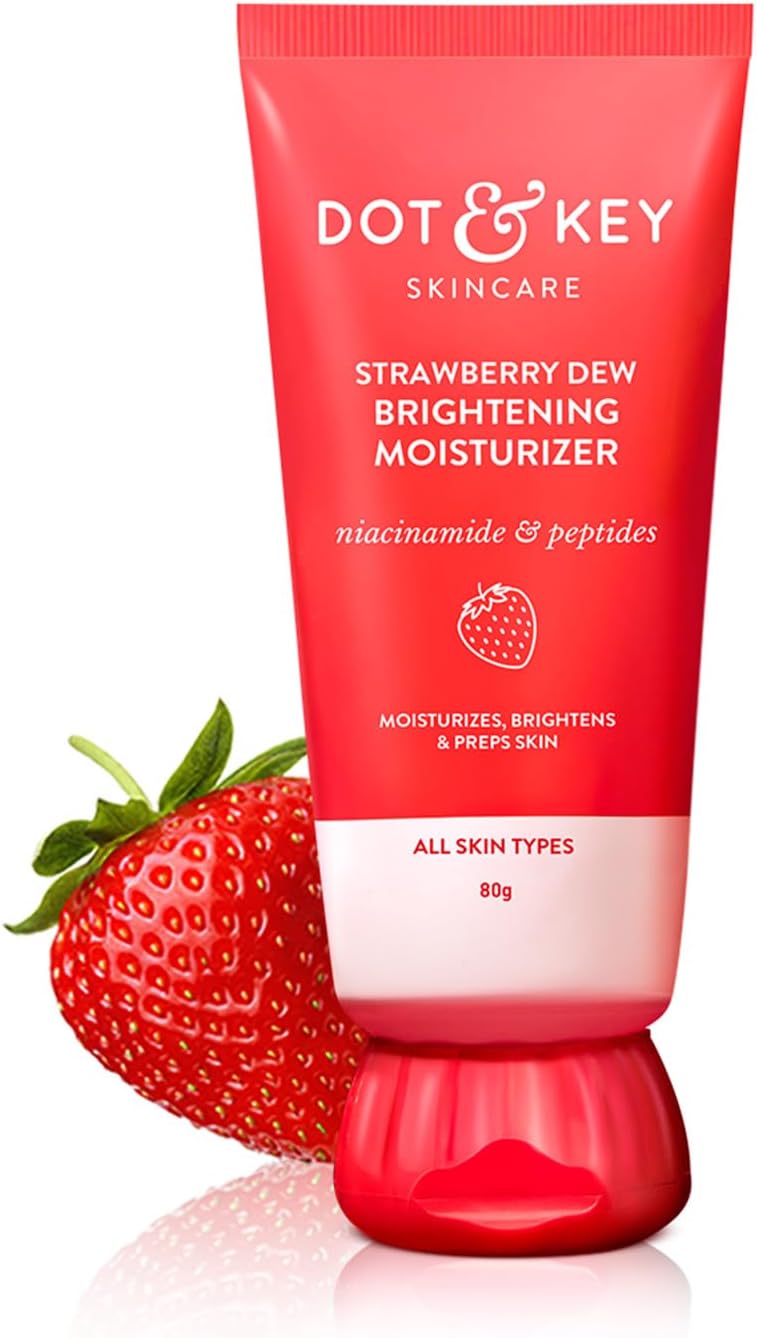 Dot & Key Strawberry Brightening Moisturizer Niacinamide, Peptides Hyaluronic Acid, Non-sticky, Brightens Skin, Intense Moisturization Non-Comedogenic Fragrance Free, Lightweight 80g