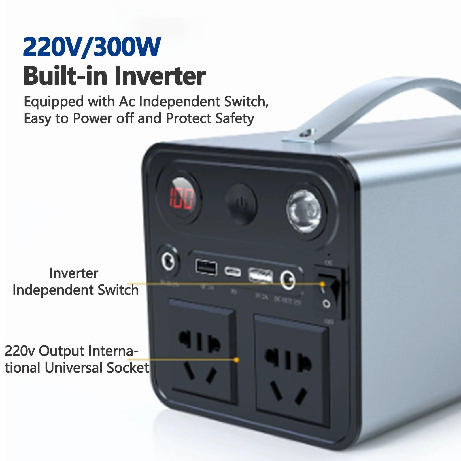 Central eléctrica portátil, Paquete de energía para Acampar, 300W CA, Fuente de alimentación de Emergencia para Acampar y Aventuras al Aire Libre, Toma AC/DC/USB/Tipo C