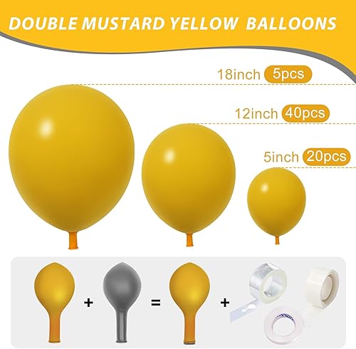 Miniatura 3 de Mustard Yellow Balloons Double Stuffed Yellow Balloons Garland Different Sizes 18 12 5 Inch Pastel Sunflower Bee Balloon Arch kit for Baby Shower