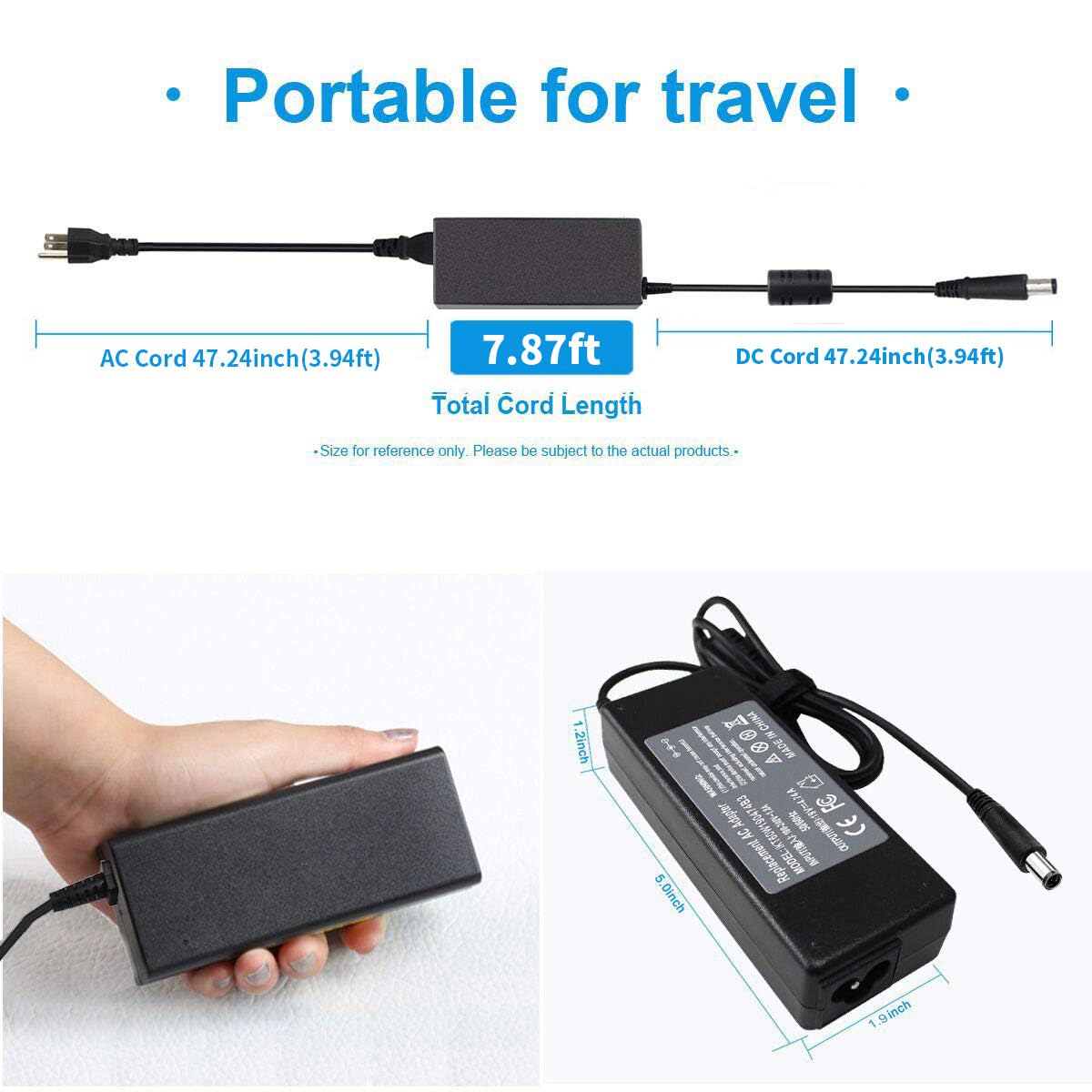 65W AC Adapter Charger For HP ProBook EliteBook Pavilion - 18.5V 3.5A - With Power Cord - 5 Year Warranty
