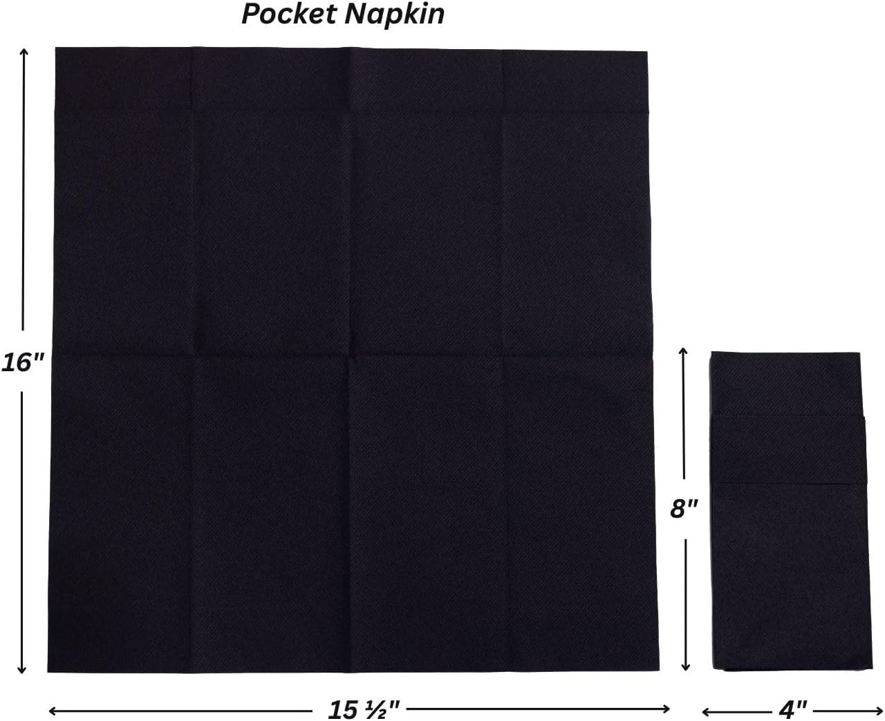 AMERICAN HOMESTEAD Pocket Dinner Napkins – 50 Pack, 15.75" x 15.75" Linen-Feel Airlaid Paper – Pre-Folded with Silverware Pocket – Disposable Wedding & Party Napkins (Black)