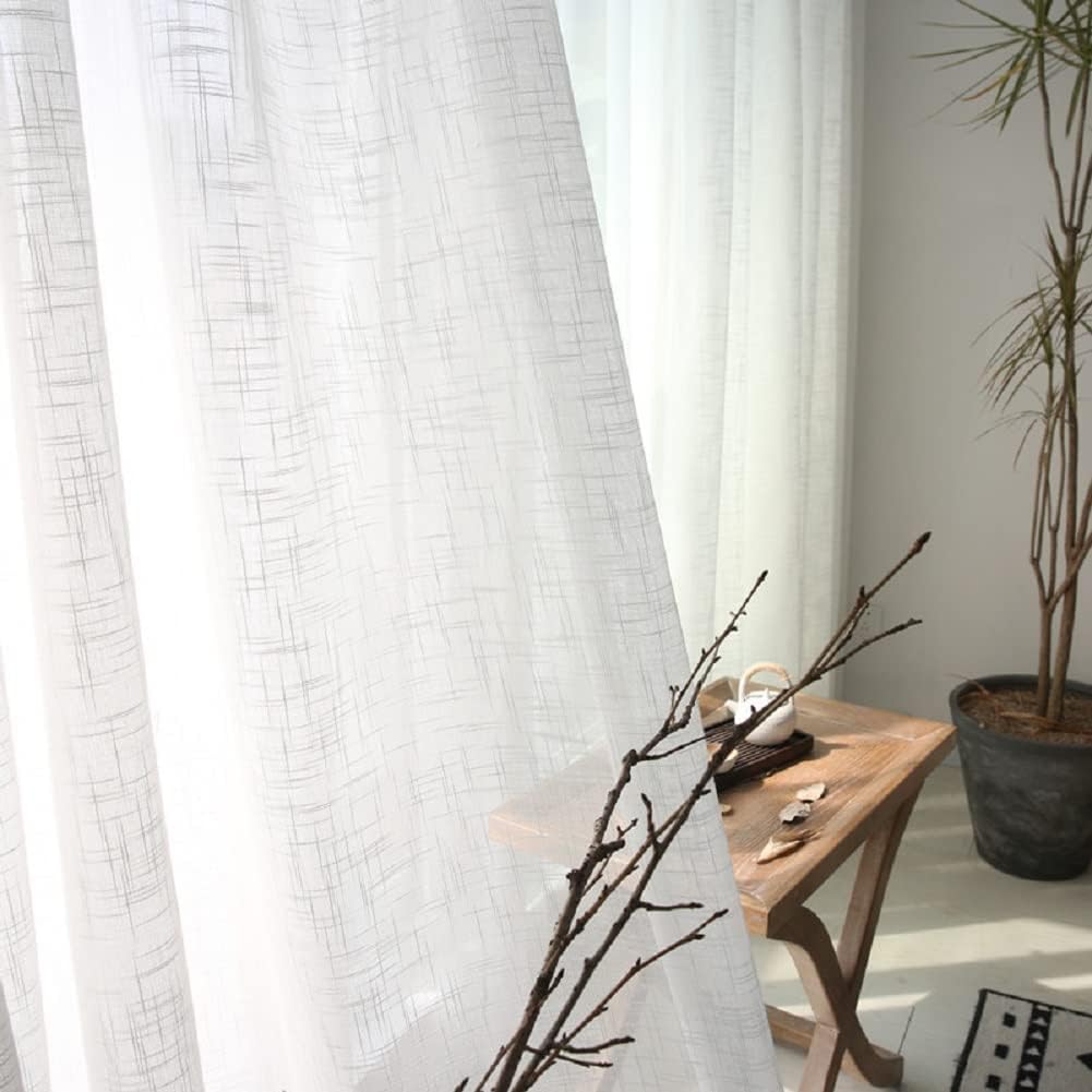 HooHero Yellow 100 Wide Sheer Curtains Living Room Kids Nursery Room Window Decoration Voile Gauze Fabric Thickened Cross Cotton Hemp Yarn Solid Color