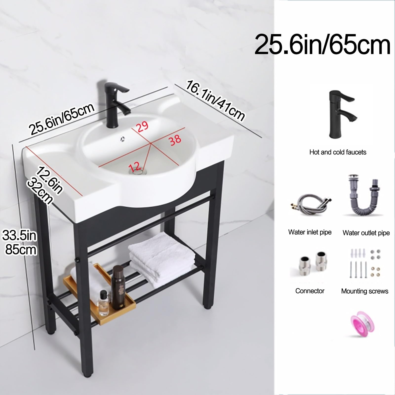 Fregadero de Cocina de Acero Inoxidable, baño, tocador de baño de cerámica, Consola Independiente, Pedestal, lavadero, estación de Lavabo, Lavabo de Porcelana Redondo con