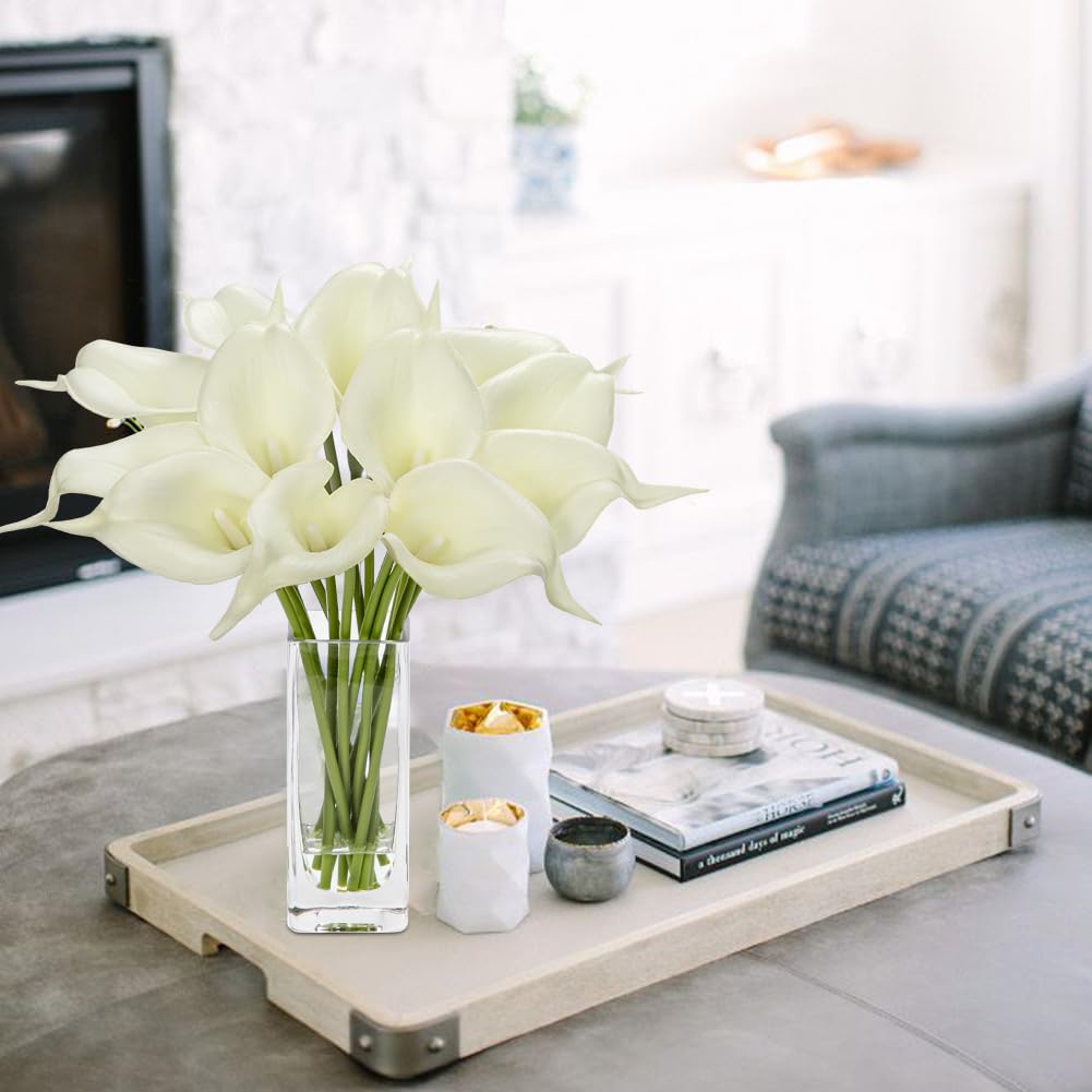 Hollyone 12 pcs Artificial Calla Lilies with Glass Vase Realistic Fake Flowers - Image 4