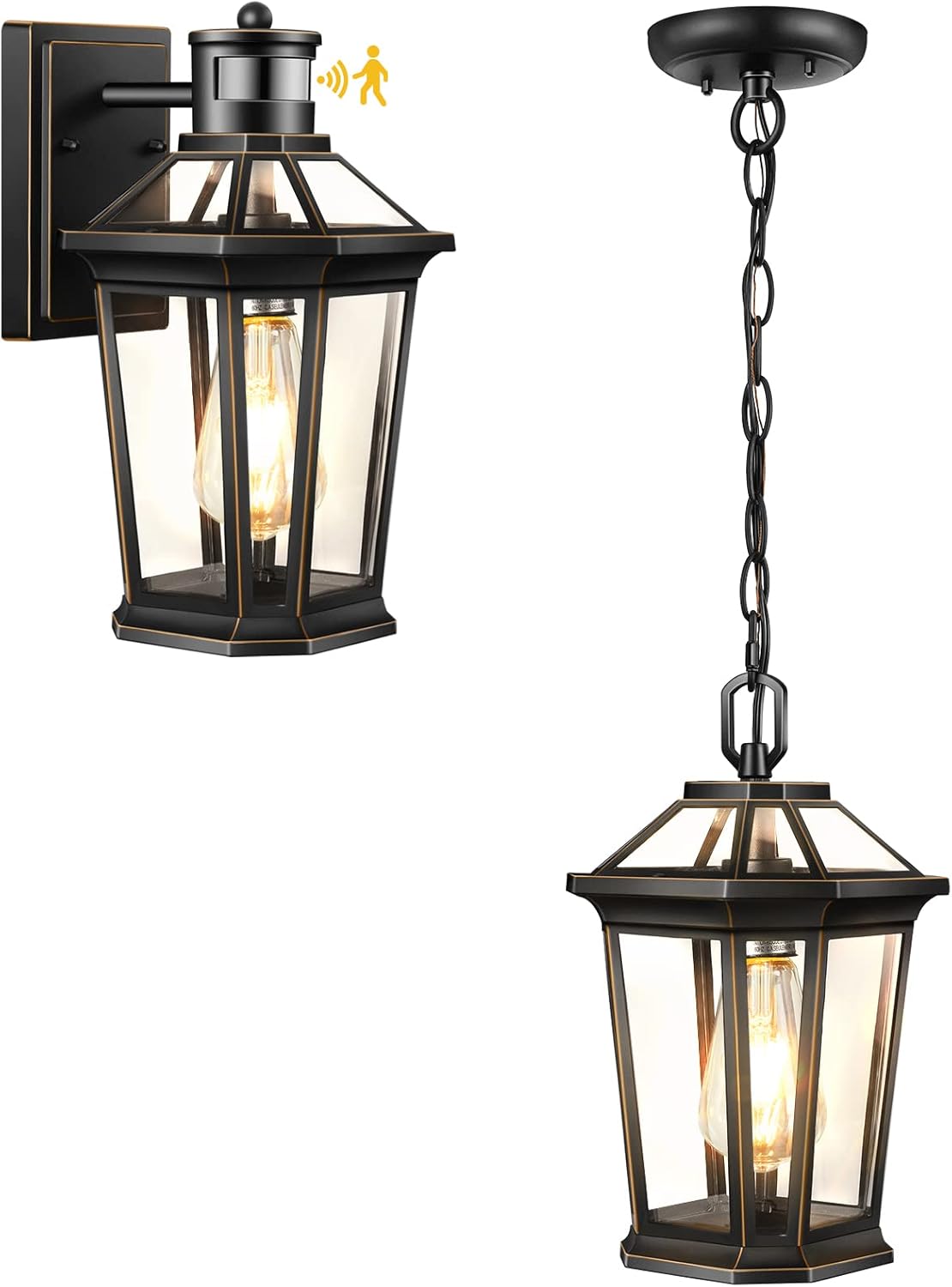 VIANIS Motion Sensor Outdoor Wall Lantern, Black Waterproof Dusk to