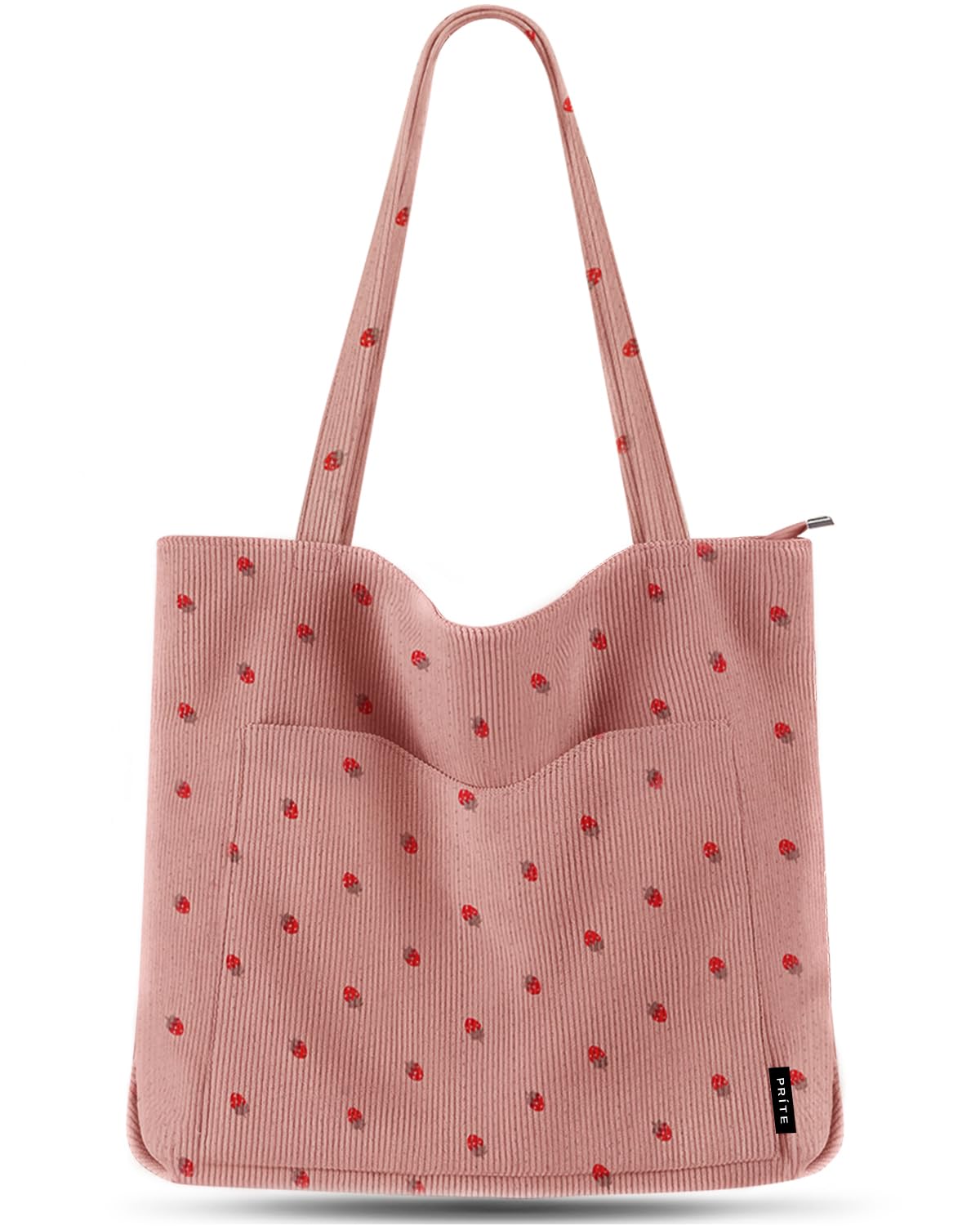 Corduroy Tote Bag for Women Large Shoulder Bag with Zipper and Pockets for College Work Travel Shopping