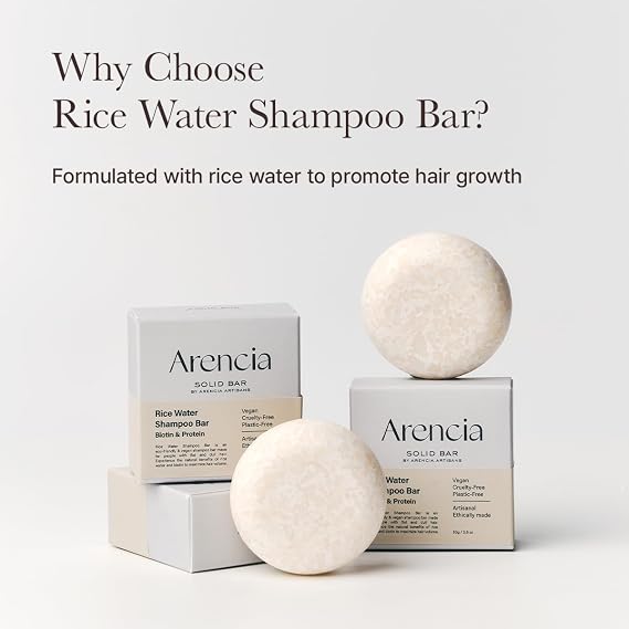 ARENCIA Rice Water Shampoo Bar for Hair Growth & Strengthening, All Natural Formula with Biotin & Protein