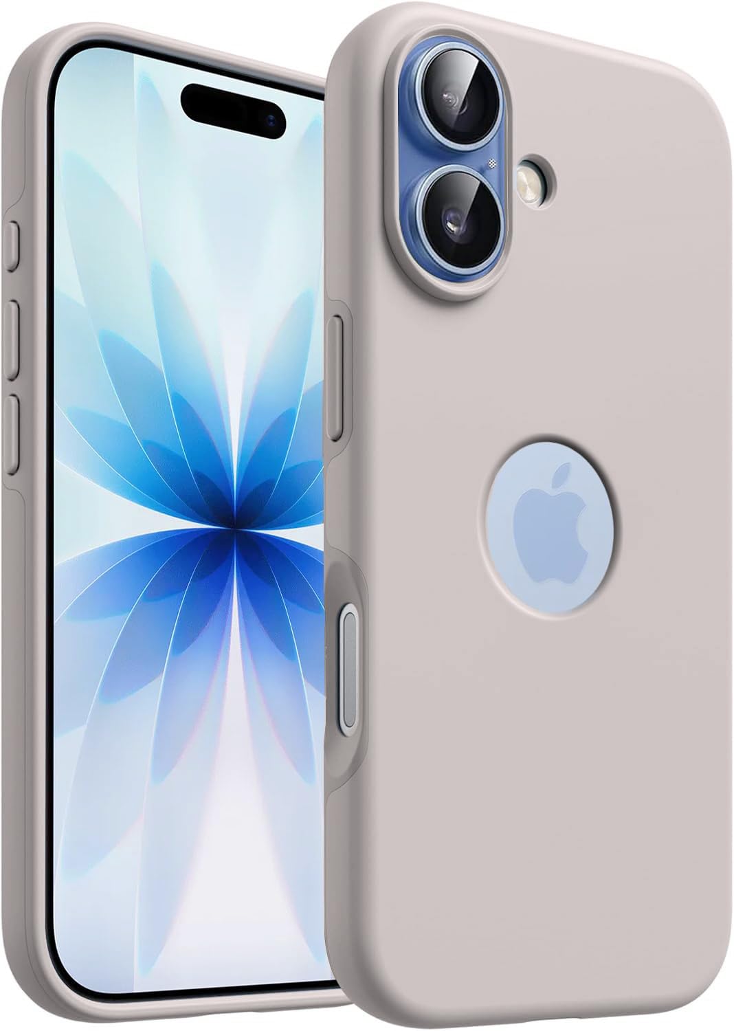 Elzzi Microfiber Logo Cut Cover Compatible for iPhone 17 Case Liquid Silicone Cases Full Body 4 Layer Protective Covers Shockproof Back Cover with High Raised Camera Lips (Stone Grey)