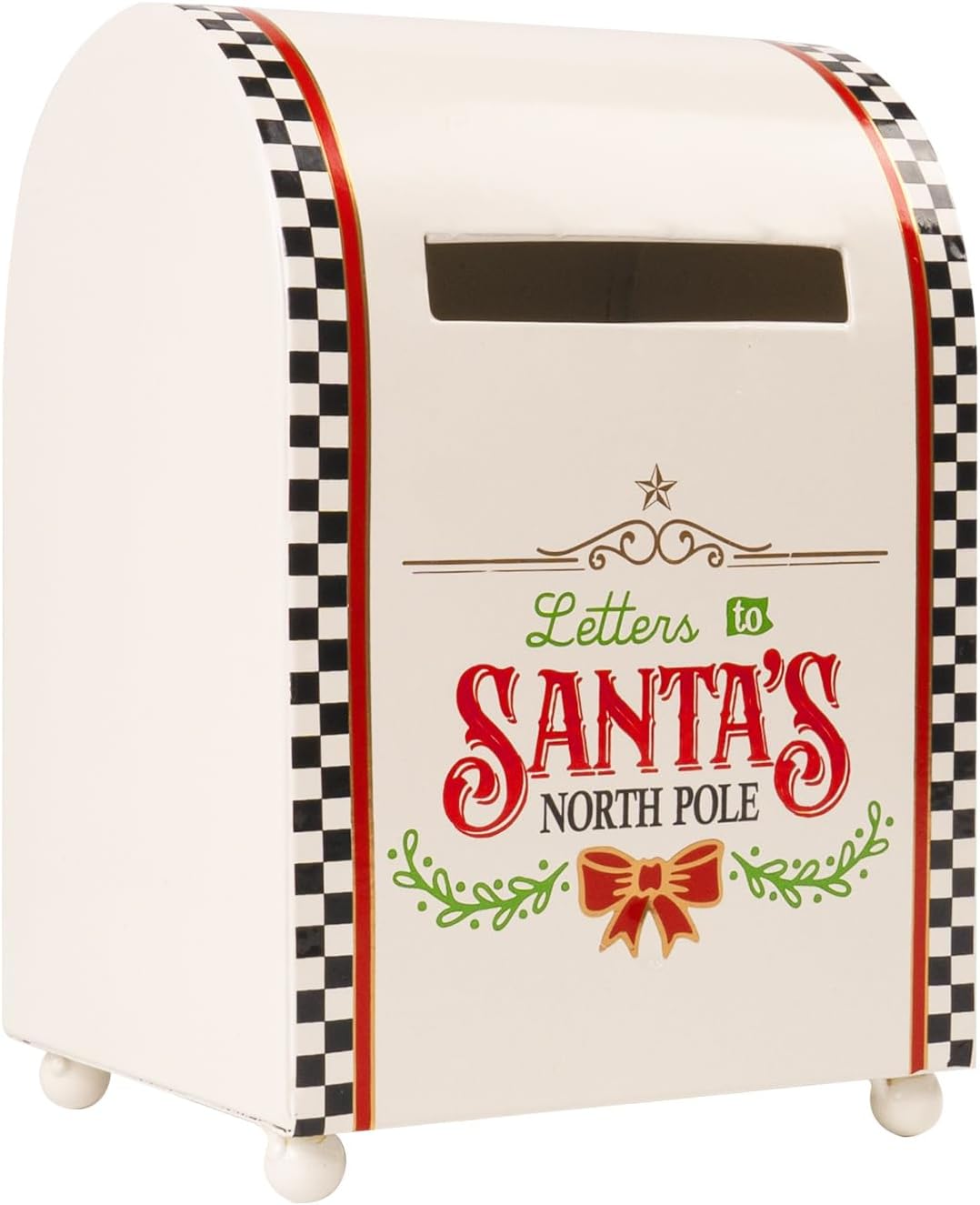 Letters to Santa Mailbox Christmas Decor, 5.5×7.5 Inch Metal Xmas Letter Mail Box, North Pole Delivery Kids Gift Wish List, Holiday Indoor Table Shelf Mantel Black White Checkered Home Decorations