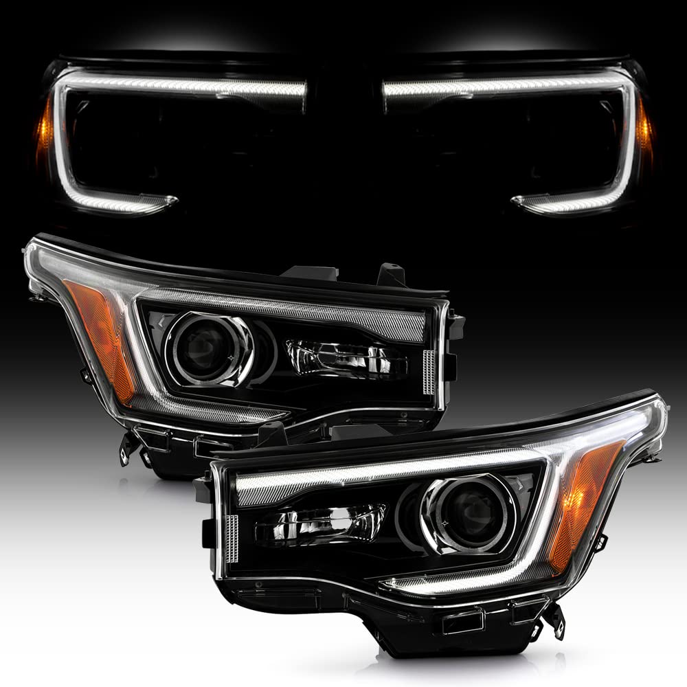 KEEKPO - For 2017 2018 2019 Acadia Halogen w/LED DRL Black Housing Projector Headlights Headlamps Replacement Left+Right