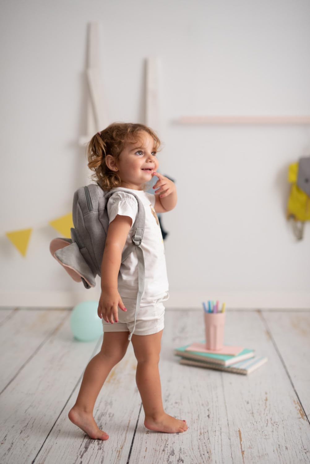 Mochila infantil algodón elefante gris