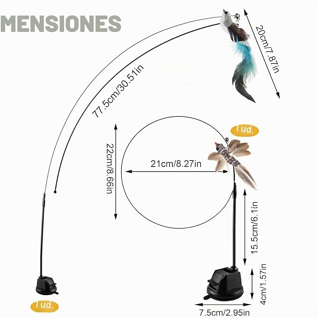 Foto 5 de 8 de UGBO Juguetes para Gatos Interactivos Juguete Gato Juegos Interactivo con Ventosa y Plumas Caña Gato Varita…