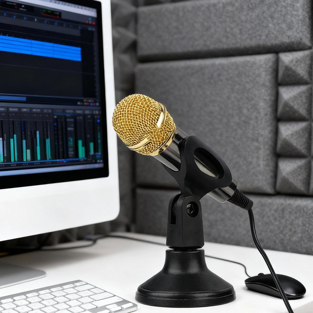 1Pc Black Detachable Upper And Lower Bracket Microphone Stand Microphone Stand Network Recording Chat Round Bottom Desktop Type