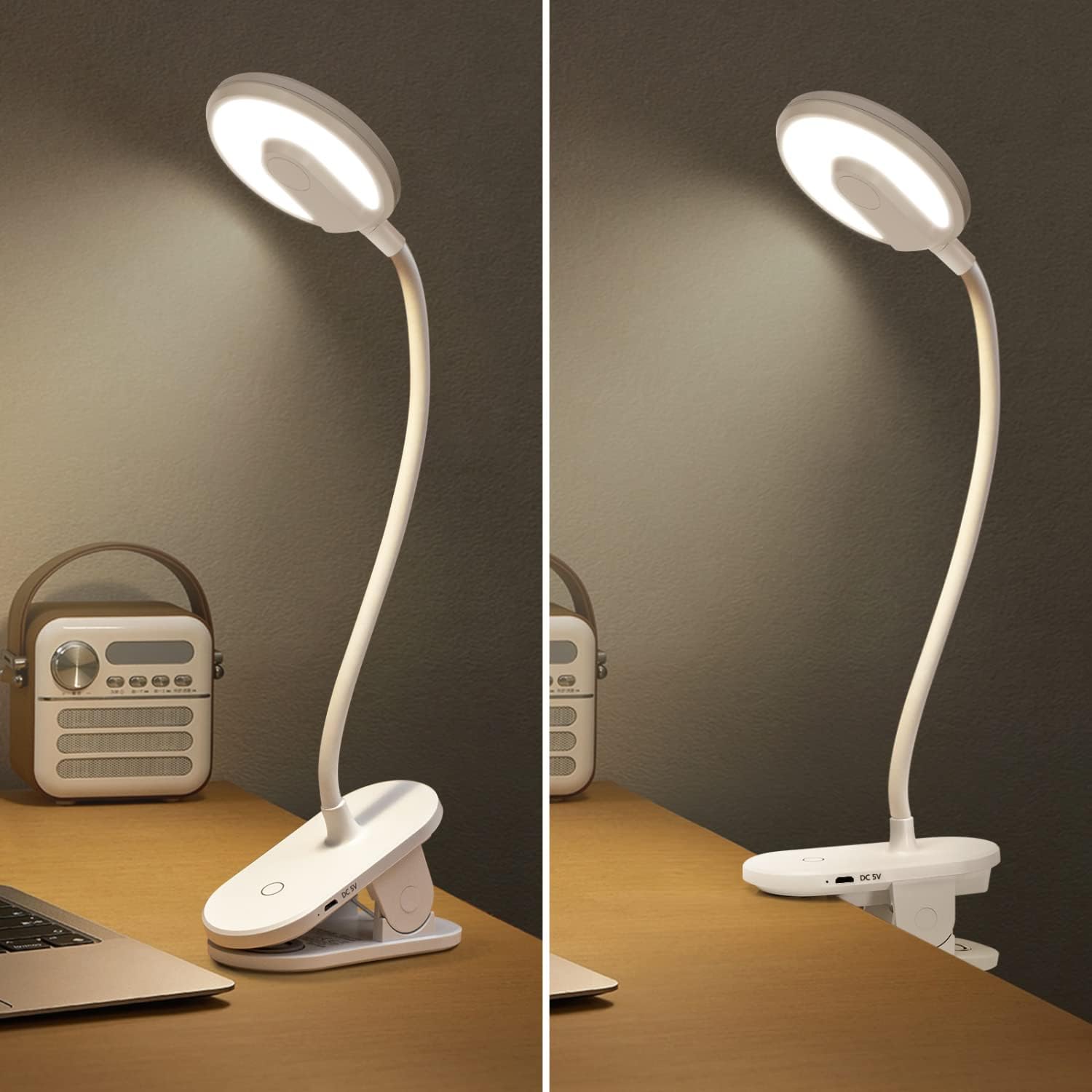 Aigostar Desk Clip on Lamp for Reading, 16 LEDs with 3 Dimmable