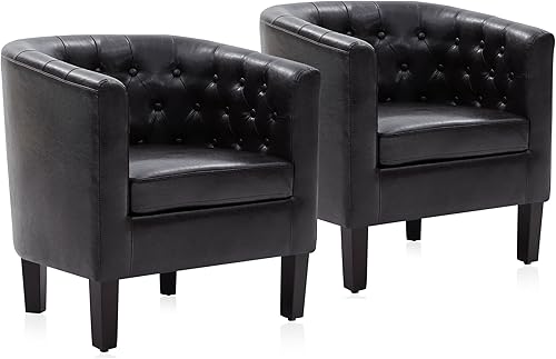 Miniatura 68 de BELLEZE Sillas decorativas amarillas para sala de estar, elegante sillón tapizado con barril copetudo, silla de club para dormitorio con patas