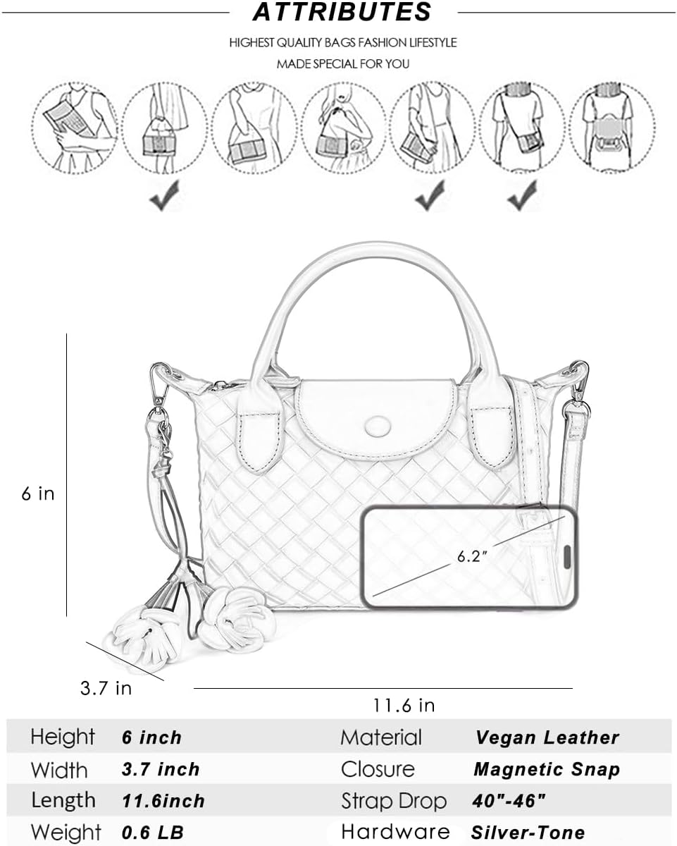 GLITZALL Small Cute Crossbody Purse with Top-Handle Plaid Shoulder Bag and Pocketbooks for Women Girl Vegan Leather Handbag | Soft Vegan Leather, Fit Standard Wallet, Detachable Strap - Image 6