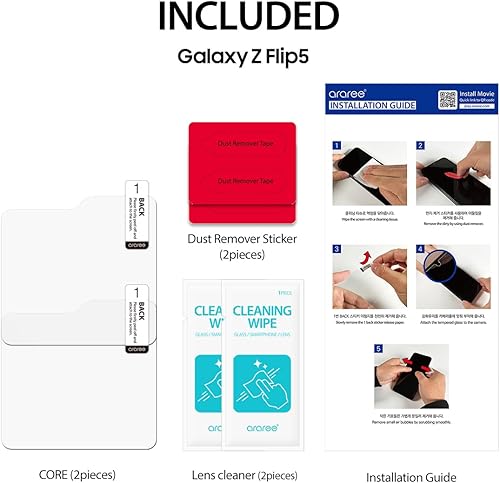 Miniatura 8 de araree [Paquete de 2] Protector de pantalla frontal de vidrio templado para Galaxy Z Flip 5, estructura ultrafina de 4 capas, resistente a los
