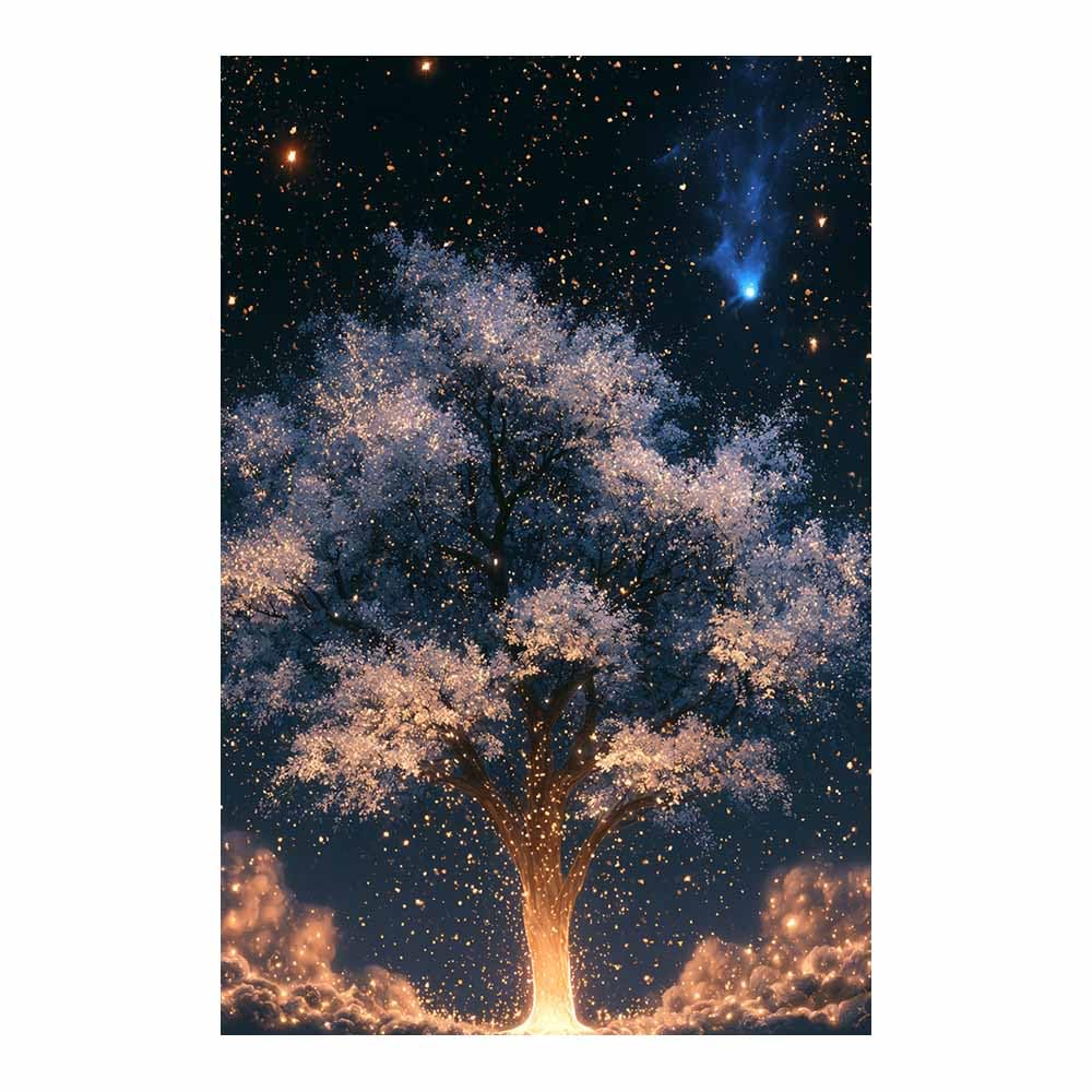 XENIOU Nature Wall Art Starry Glow Oak canvas painting wall art, Living Room Bedroom Hallway Stairs Decoration.(Multicolor)-70x100cm Unframed