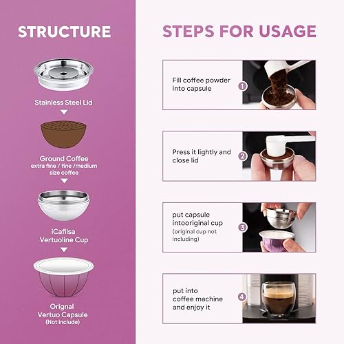 Miniatura 3 de Cápsula de café recargable de metal de acero inoxidable compatible con Nespr*sso Vertu*line Pod Holder Vertu*lline GCA1 (1 cápsulas de café