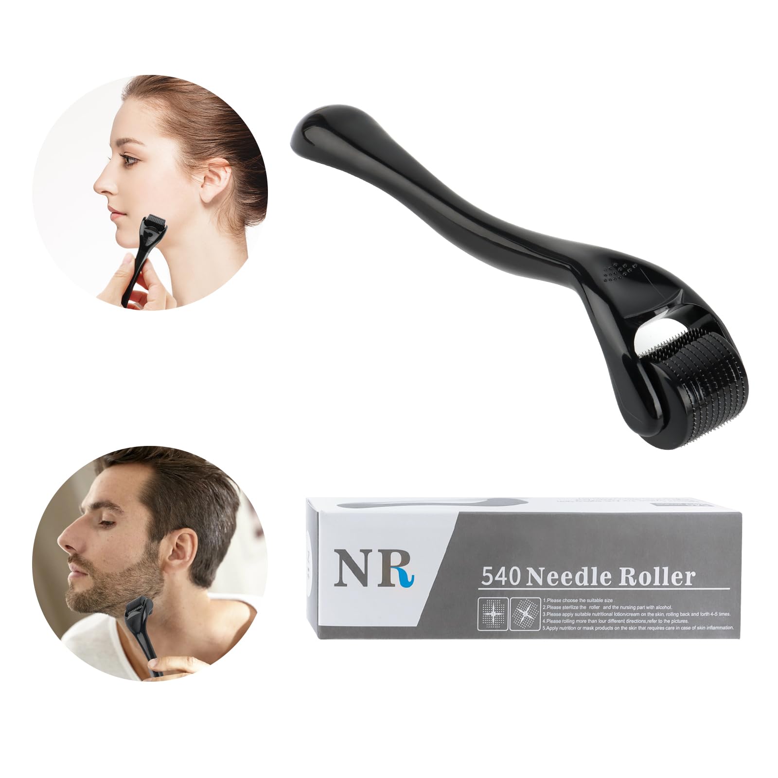 MXTIMWAN Derma Roller, 0,5 mm-540 Micro Agujas Beauty Rodillos Facial, Rodillo Barba Facial, Dermaroller Cabello, Para Hombre y Mujer, Crecimiento De La Barba, Antienvejecimiento, Cara y Cuerpo Tratar