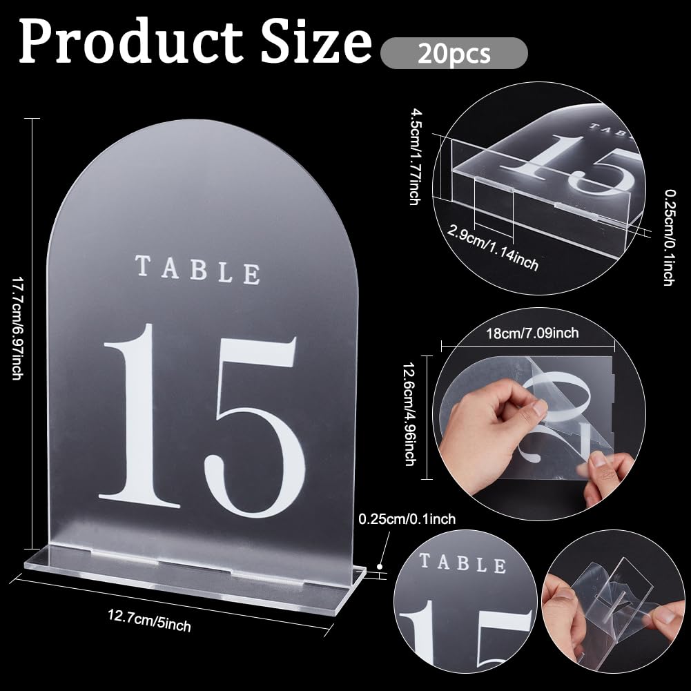 PH PandaHall 20 Imposta Numeri Da Tavolo Smerigliati, Segnali per Numeri Da Tavolo per Matrimonio Numeri Da Tavolo In Acrilico 1-20 cartello In Acrilico Ad Arco con Supporto 18x12.7cm