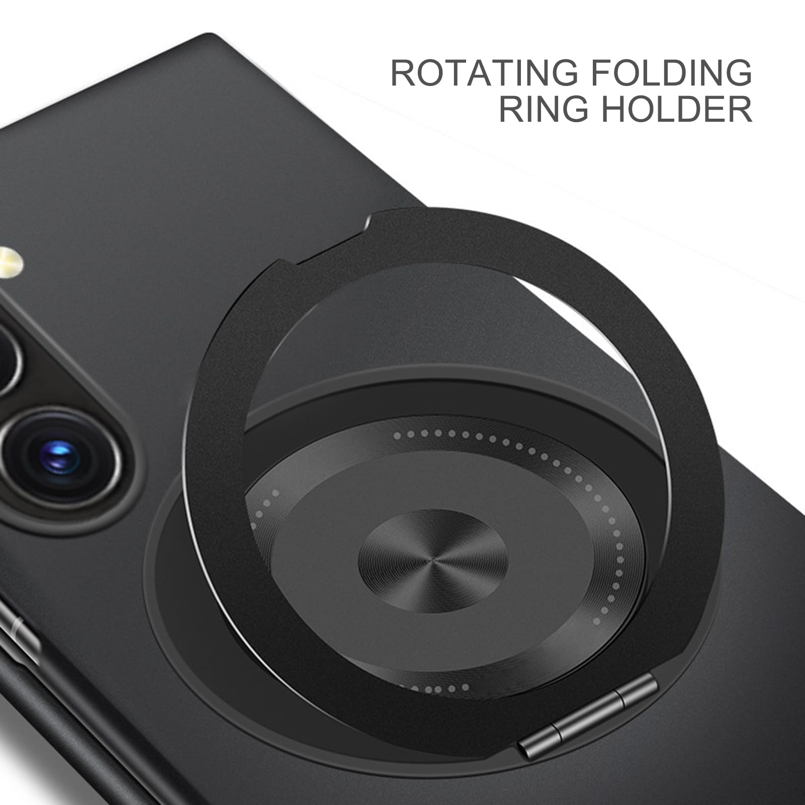 Custodia Ultra Sottile For Samsung Galaxy Z Fold 8 Ultra, Anello Rotante Montata Su Auto Ventosa Magnetica Cover For Telefono Ricarica Wireless Custodia Rigida For PC Protezione Caduta(Black)