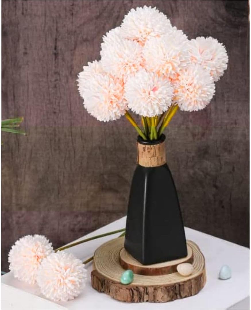 SATYAM KRAFT 5 Pcs Artificial Chrysanthemum Ball Hydrangea Flowers for Home Decoration and Craft - Off White Color