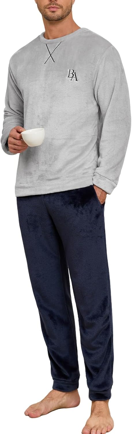 Mens Pajama Sets Fleece Pjs Winter Warm Lounge Sleepwear Soft Comfy Pajamas for Men