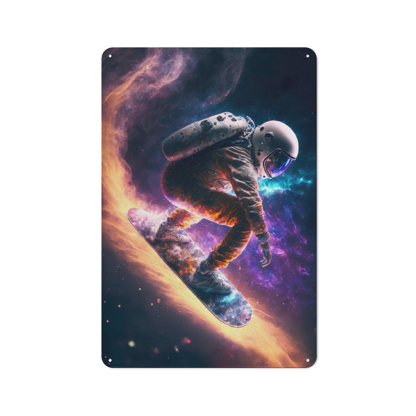 Junmoney Astronaut Space Snowboard Metal Plaque 30X20cm With For Hallway Wall, Rustic Decor, For Garage, Workshop And Man Cave Decoration