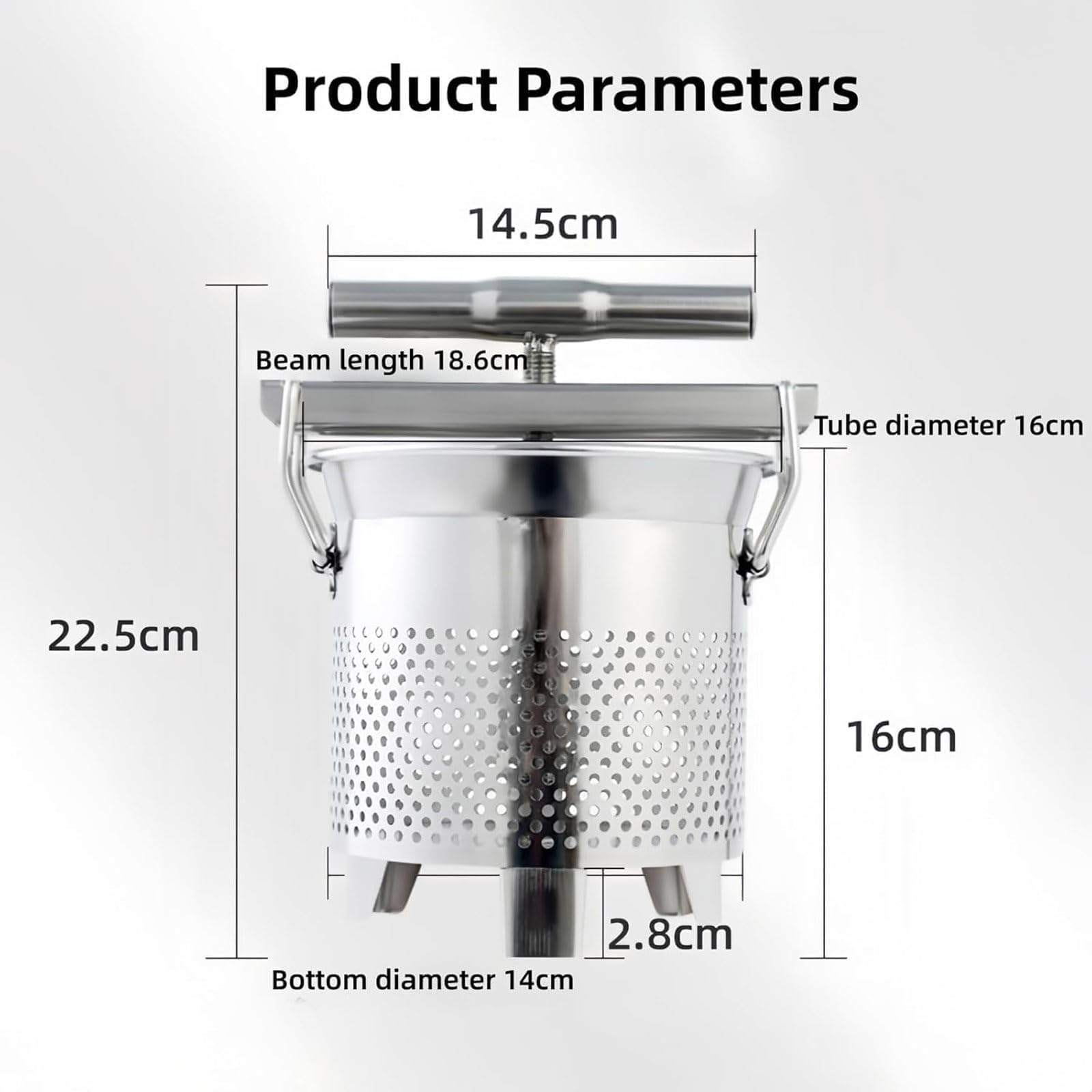 Macchina per estrarre il miele, pressa manuale per miele da 1,8 l, filtro per apicoltura in acciaio inossidabile 304 con ampia apertura conica e fori di drenaggio per miele e vino