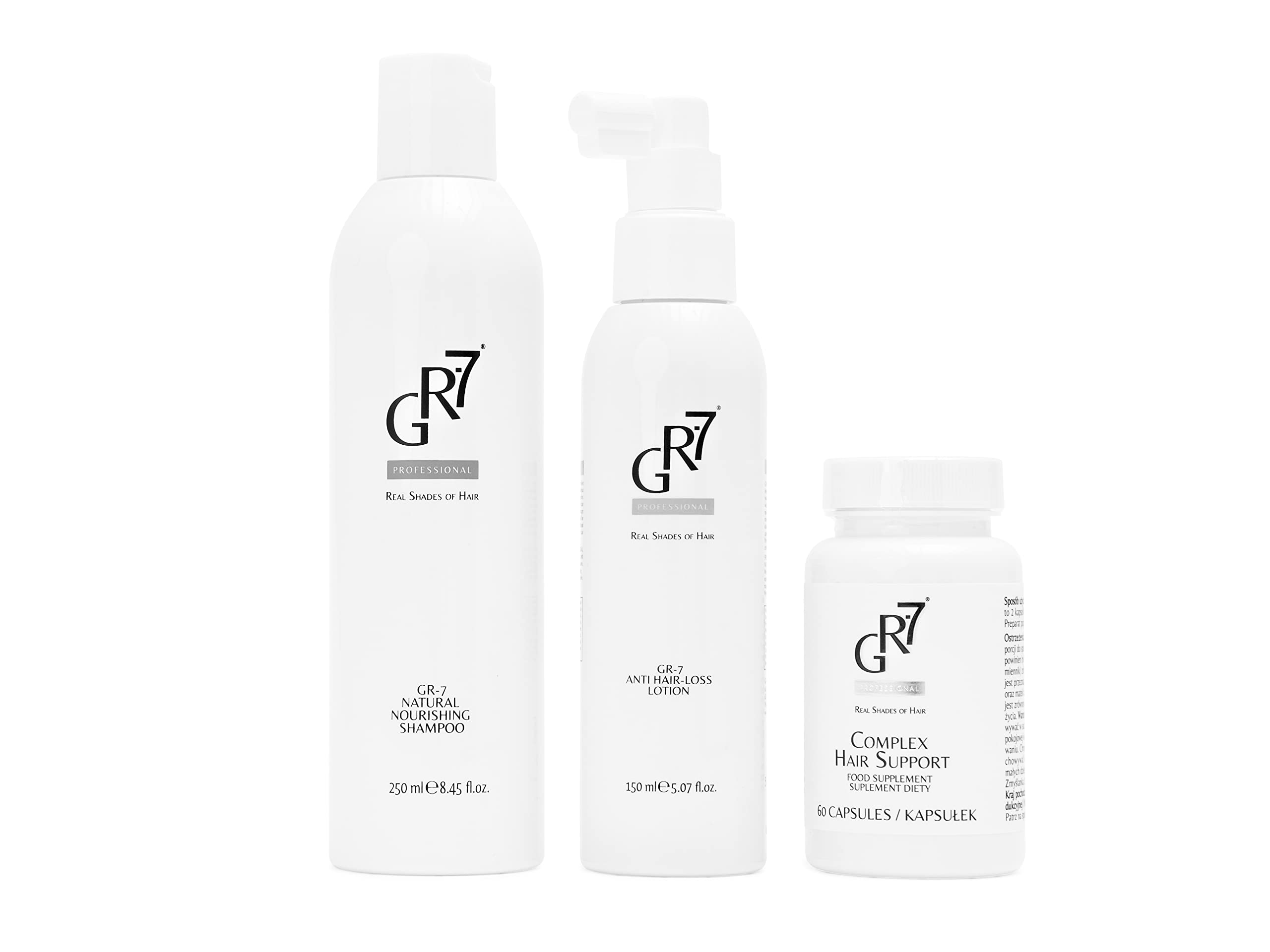 GR-7 Men's and Women's Shampoo - Lotion Spray and 60 Hair Capsules Against Hair Loss