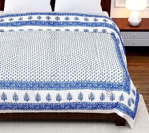 Image of EMIOUR 400TC Jaipuri Razai Double Bed, Cotton Quilt, Pure Cotton Soft Jaipuri AC Quilt /Razai /Rajai Floral Print,Jaipuri Razai Double Bed for Winter, Cotton Razai (Design 8, Single Bed)