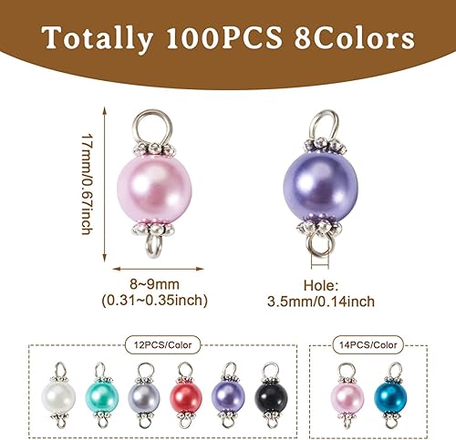 Miniatura 6 de Pandahall - Colgantes redondos de perlas de cristal perlado, Vidrio Hierro, Perla