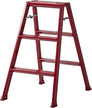 Tenma Tenma Instantly Stylish Aluminum Step Ladder, Lightweight and Durable, Foldable, Compact Design Color Red Steps 3 Steps Dimensions 20.1 x 29.5 x 31.1 inches