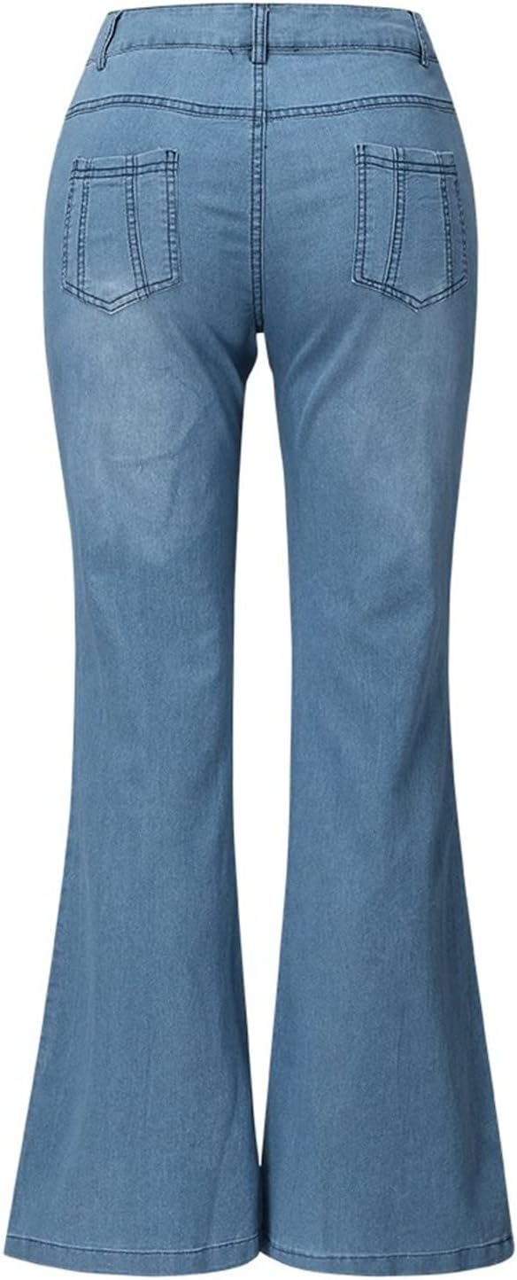 Flared Jeans for Women 70s High Waisted Jeans Lightweight Denim Embroidered Pants Bootcut Bell Bottom Jeans - Image 4