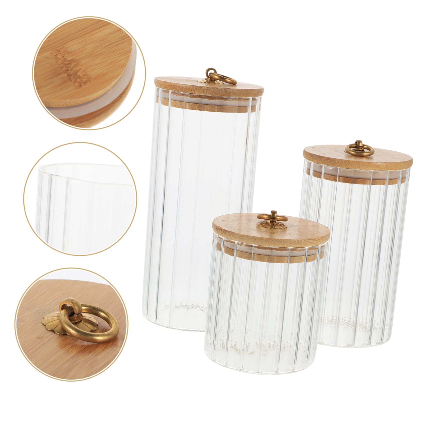 PRETYZOOM Set 3 Contenitori con Coperchio per Alimenti in Vetro Trasparente con Coperchi in Bambù Ermetici per Cucina, Capacità 550ml, 850ml e 1150ml, per Conservare Tè e Spezie