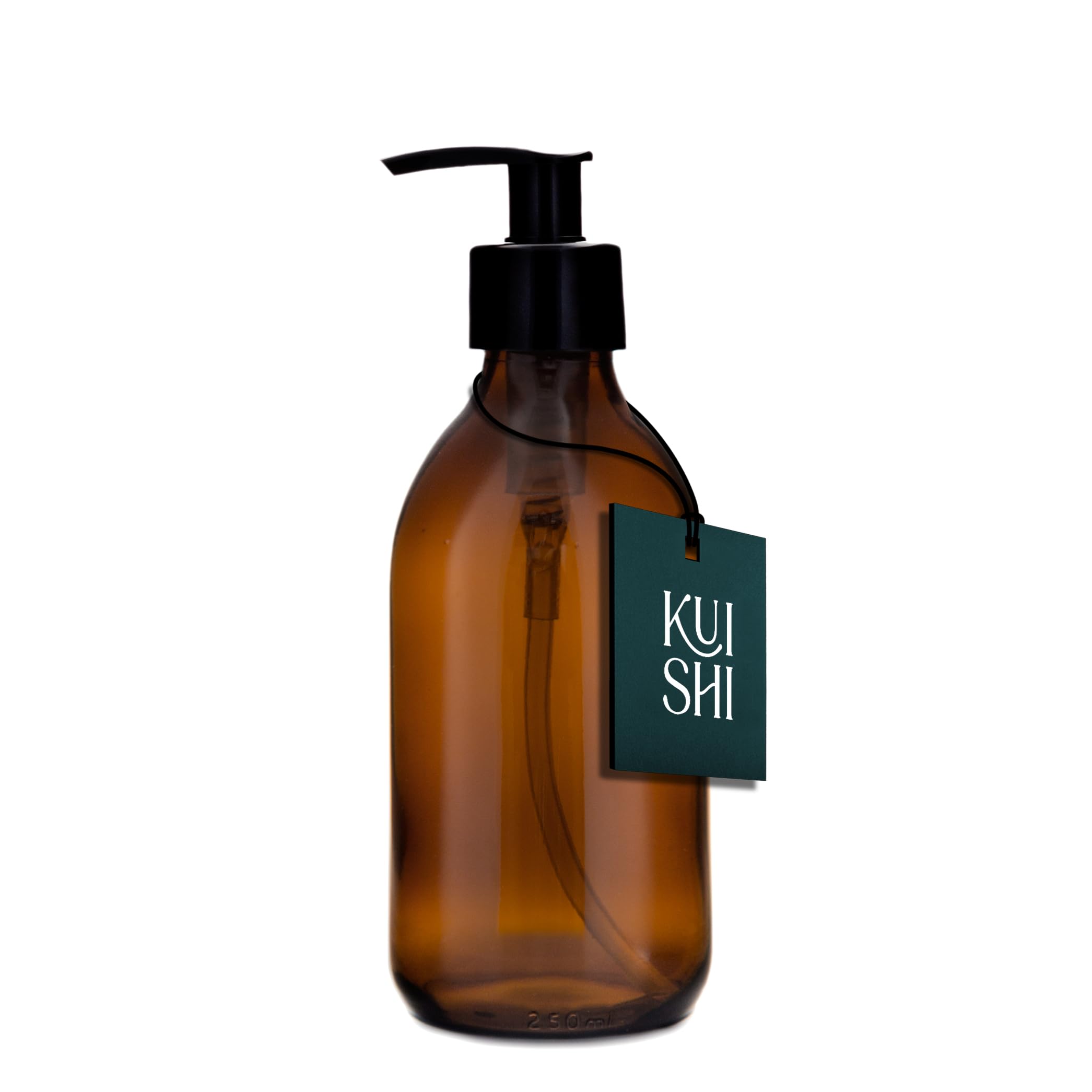 Kuishi Amber 250Ml Glass Soap Dispenser With Black Plastic Pump - Pack Of 1 Refillable Bpa-Free Hand Soap Dispenser For Kitchen & Bathroom,