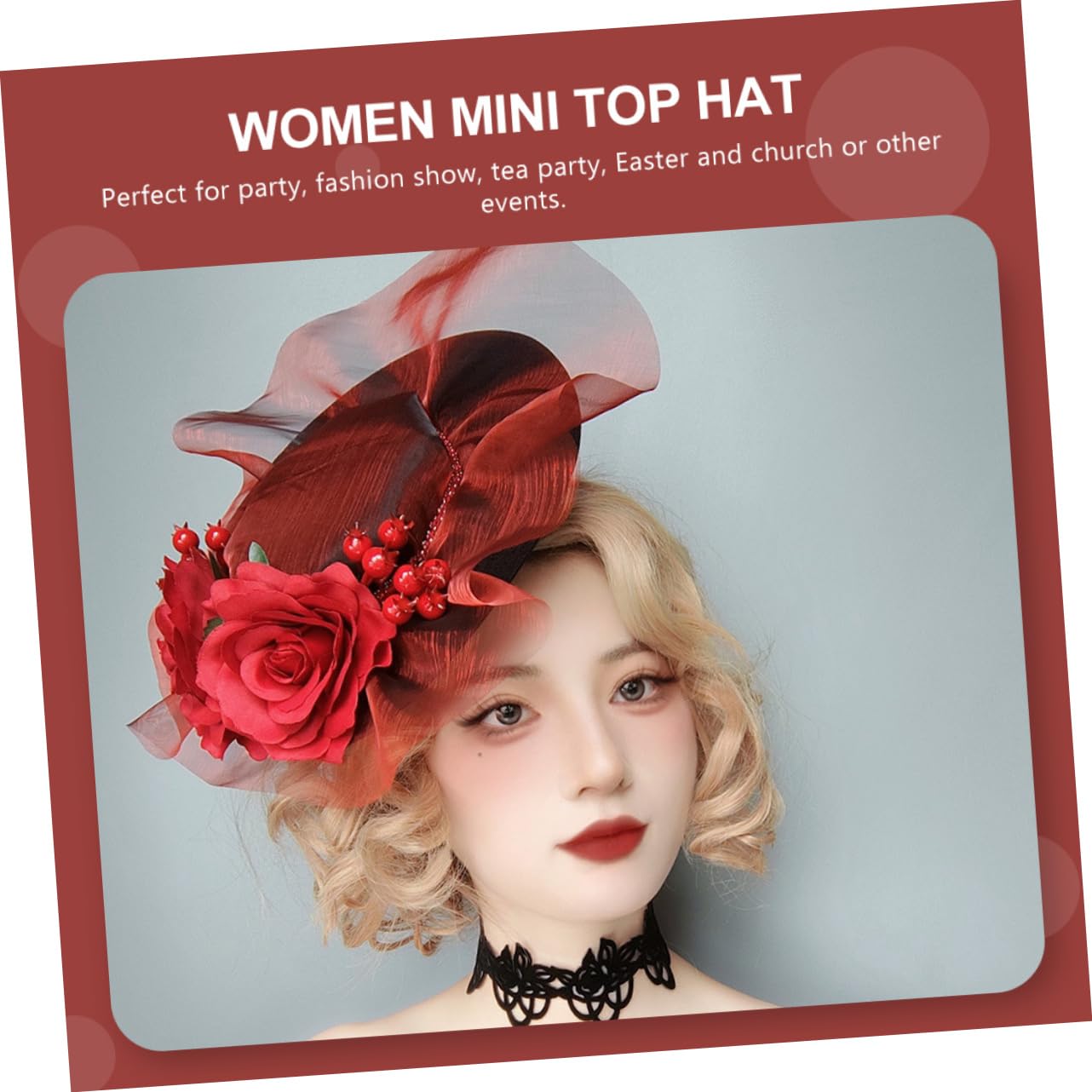 SOIMISS 5piezas Sombrero De Fiesta Decorativo De Novia Rosas Rojas Elegante Gorro De Top Hat Para Eventos Festival y Fiestas De Té